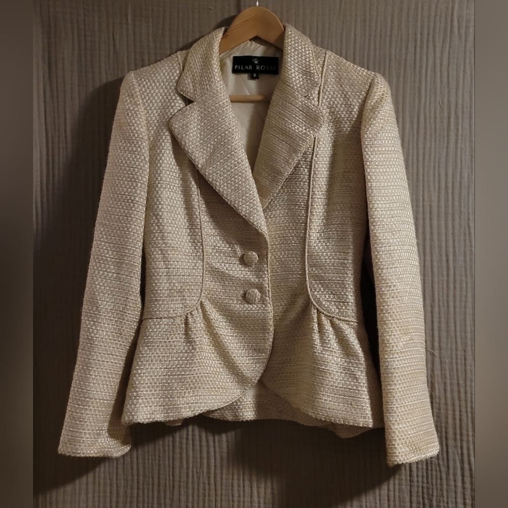 Pilar Rossi Gorgeous Vintage Cream Colored Silk Weave Blazer Size 8